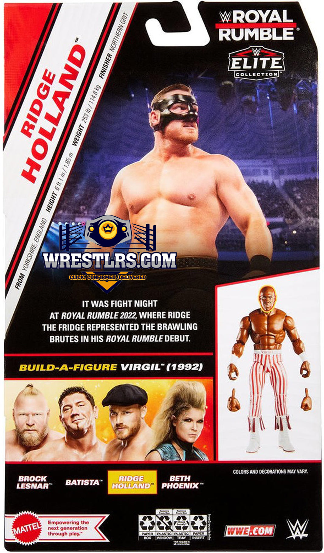 Mattel WWE Elite Collection - Royal Rumble Ridge Holland, action figure snodata con tecnologia TrueFX, include pezzi per costruire un altro personaggio, giocattolo per bambini, 8+ anni, HVF80